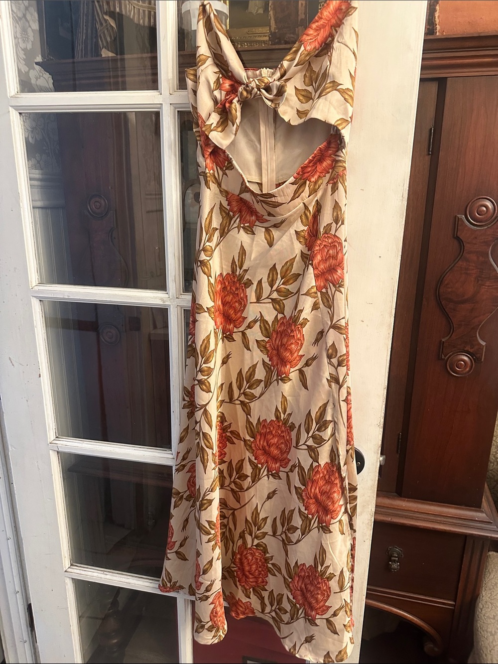 💜#55 BNWOT PETAL & PUP Floral Bow-front MIDI Dress in Cream and rust - Picture 2 of 10